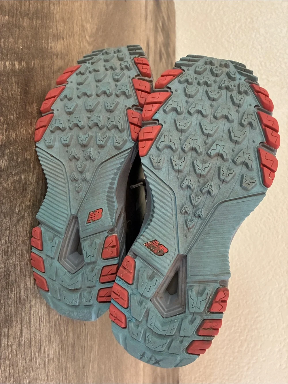 Like New: New Balance Acteva Trail Navy Blue Sneakers with Coral & Blue Accents